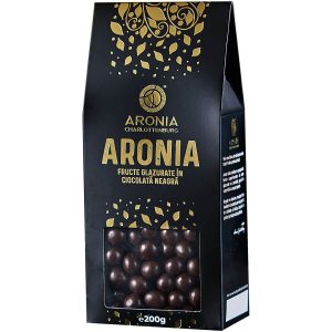 Fructe de Aronia glazurate cu ciocolată, 200g Fructe de aronia glazurate în ciocolată neagră, pachet 200g