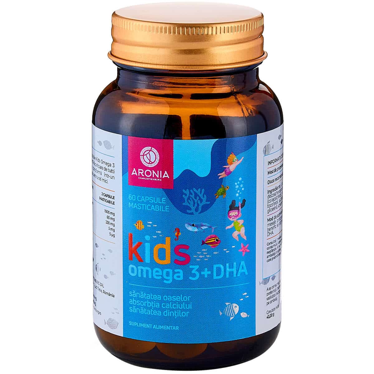 Kids Omega 3 + DHA — 60 capsule masticabile pentru copii Kids Omega 3 + DHA — capsule masticabile copii, 60 buc.
