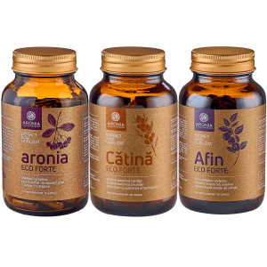 Pachet Capsule ECO Forte cu aronia, cătină și afine - 3 flacoane, 120 capsule