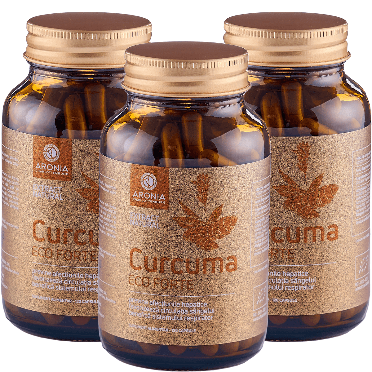Promo: 3 flacoane Curcuma ECO Forte 120 capsule – supliment ecologic din Curcuma Longa