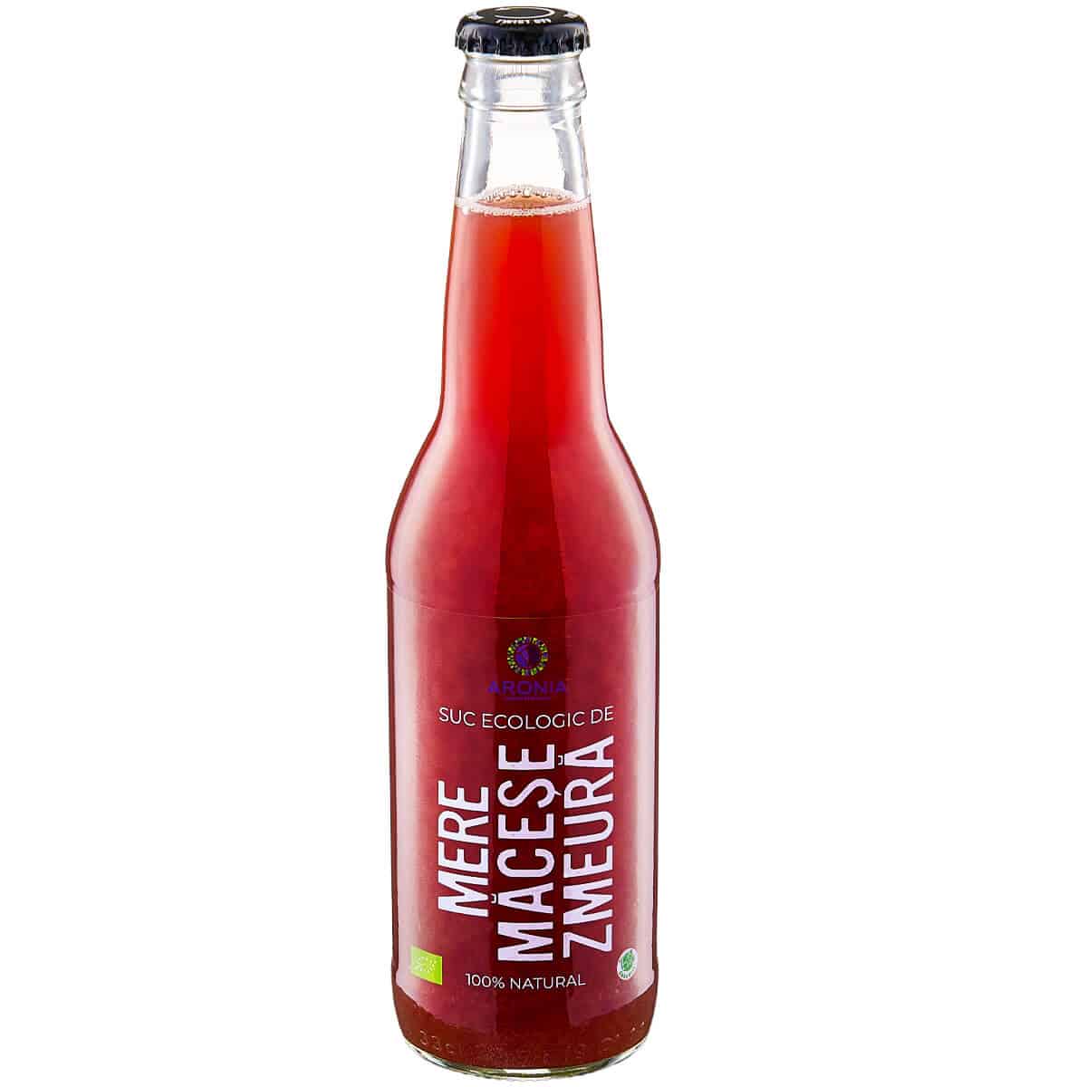 Sticlă suc 330ml măr zmeură măceșe ecologic