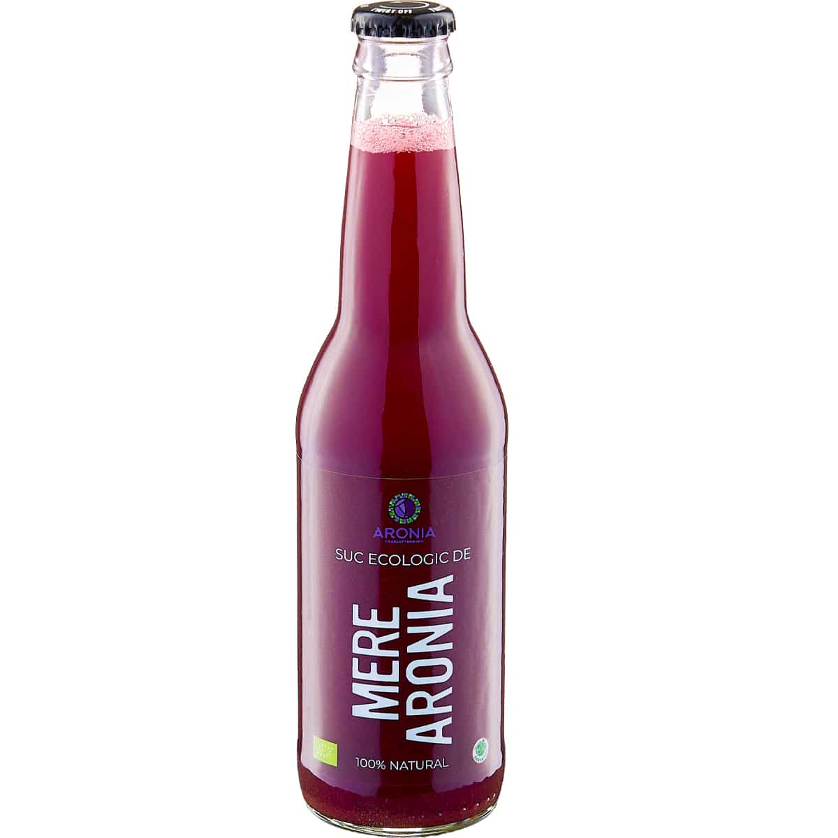 Sticlă suc aronia și măr 330ml ecologic, presat la rece