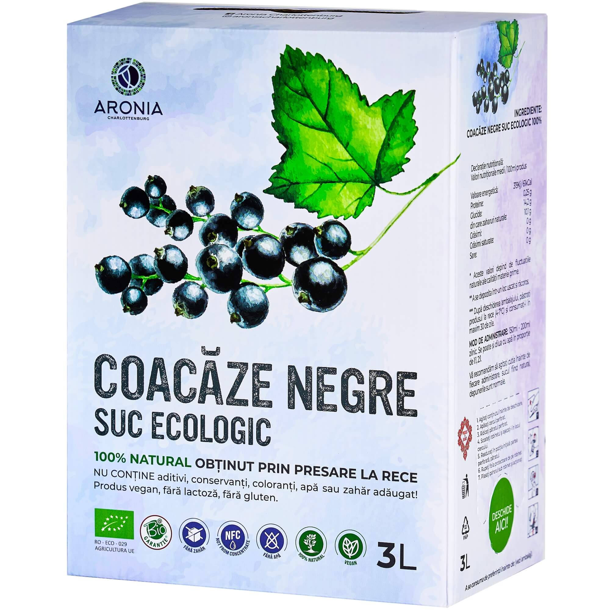 Sticlă suc de coacăze negre ecologic 3L, natural și fără aditivi