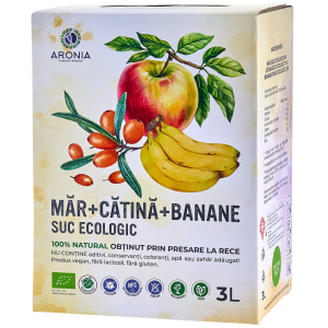Sticlă suc natural ecologic de măr cu cătină şi banane 3L