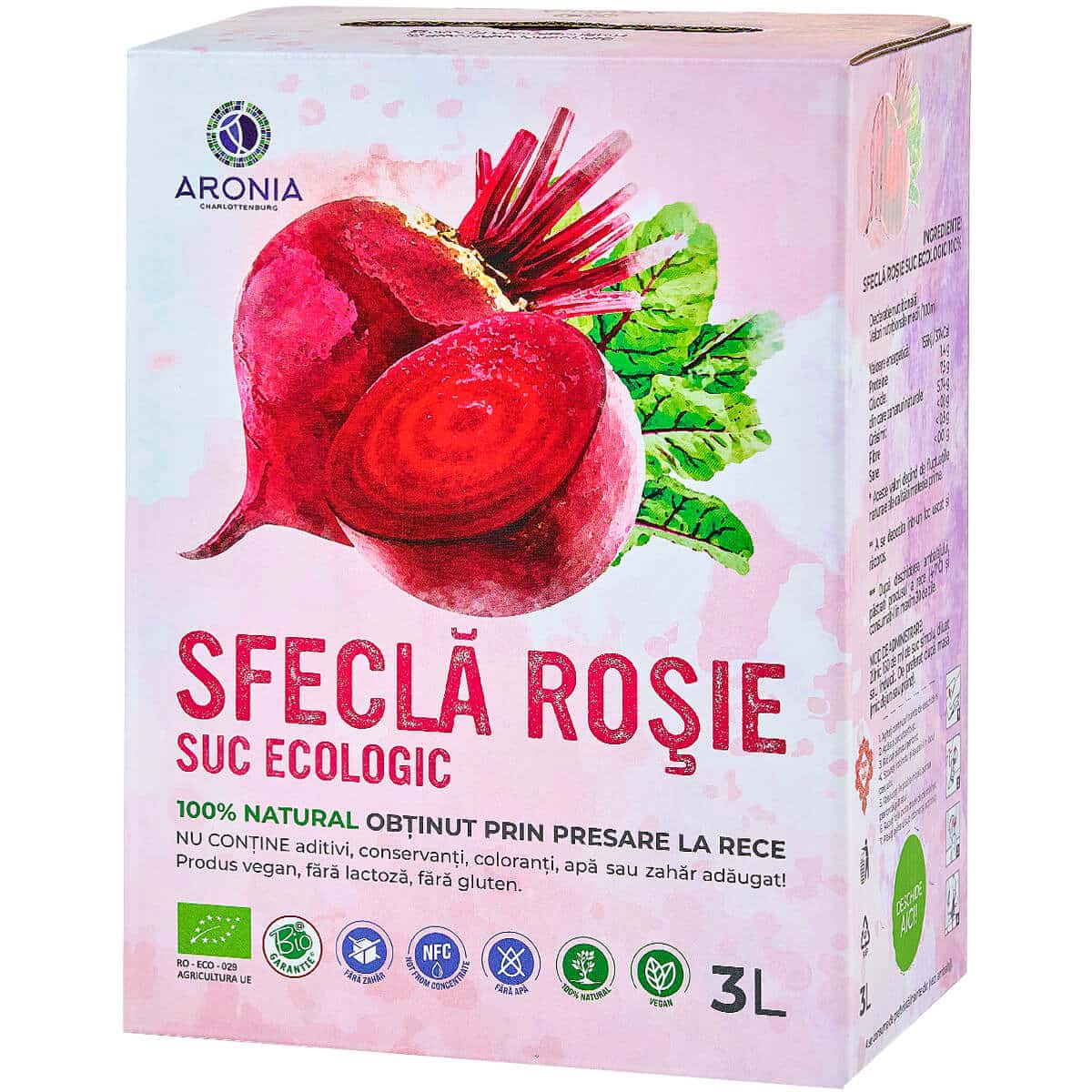 Cutie 3L suc de sfeclă roșie ecologic, etichetă Imunitate & Detoxifiere