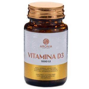 Flacon cu 120 capsule Vitamina D3 1000 UI, supliment alimentar