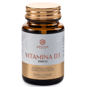 Flacon cu 60 capsule Vitamina D3 5500 UI pentru sănătate oase și imunitate